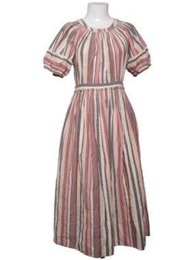 Ulla Johnson Pink and Cream Striped Maxi Dress with Puff Sleeves